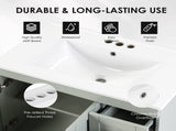 30" Blue Grey Bathroom Vanity with Ceramic Sink - Soft-Close Drawers, Solid Wood Frame, W2896P344074