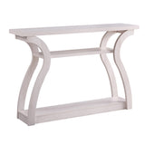 Entryway sofa hall console curvy leg design two shelves thick top panel White Oak color B107P293586