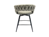 28" Bar Chair Linen Woven Bar Stool Set of 2,Black legs Barstools No Adjustable Kitchen Island W2189131981