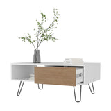 Gramling Coffee Table with a Drawer and Hairpin Legs, White Natural Oak B128P263712