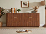 6 Drawers Dresser,55" Wide Modern Chest of Drawers Curved wave Design, Dresser TV Stand, Wood Drawer W1820P324616