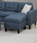 ZUN Reversible 3pc Sectional Sofa Set Navy Tufted Polyfiber Wood Legs Chaise Sofa Ottoman Pillows B01149073