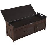 ZUN Storage Bench with 3 Shutter-shaped Doors, Shoe Bench with Removable Cushion and Hidden Storage 58461995