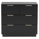 Black P2 Particle Board and Density Board Wavy Pattern Drawer Front Three-Level Four-Drawer Bedside 08161616
