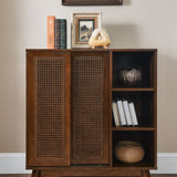 Mid Century Modern Rattan Sideboard Cabinet, Buffet Cabinet for Entryway Hallway Living Room Kitchen W1801P195630