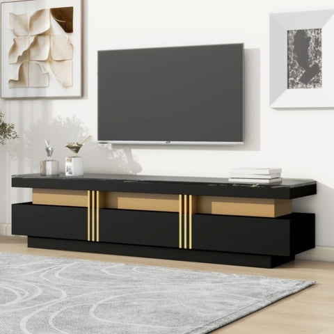 ZUN ON-TREND Luxury TV Stand High Gloss Faux Marble Top for TVs Up to 78'', Rectangle Media Console WF323980AAB