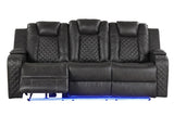 LED & Power Reclining Sofa Made With Faux Leather in Black 659436482487