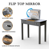 ZUN Sleek Grey Vanity Table with LED Lights, Flip-Top Mirror and 2 Drawers, Jewelry Storage for Women W760P152317