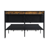 King Bed Frame with Storage, Bed Frame with LED Lights Upholstered Headboard and 2 Drawers, USB & W311P284693