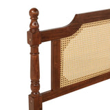 King Pine wooden Bed with Rattan Headboard and Footboard, with Central Enhanced Bed Platform,Walnut W504P269835