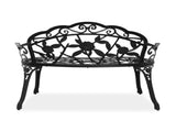 Outdoor Cast Aluminum Patio Bench, Porch Bench Chair with Curved Legs Rose Pattern, Black 01485098