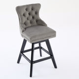Swivel Velvet Barstools with Button Tufted Decoration and Wooden Legs, and Chrome Nailhead Trim, W1143P241330