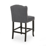 ZUN Vienna Contemporary Fabric Tufted Wingback 27 Inch Counter Stools, Set of 2, Charcoal and Dark Brown 64855.00CHAR