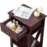 Side Intersection Style Bedside Table Coffee Table with Two-layer Drawer Brown 2pcs 14974804