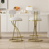 Bar Stools Set of 2 S-shaped Gold Barstools with Backrest Floral Print Upholstered Dining Chairs W1757P269012