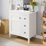30 Inch Vanity with Ceramic Sink, White with 3 Drawers, Solid Wood Frame Modern N710P252105K