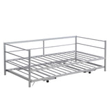 Twin Size Metal Daybed with Adjustable Trundle, Pop Up Trundle, Silver WF301146AAN
