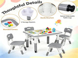 Height Adjustable Kids Desk and 4 Chairs Set, Graffiti Wipeable Tabletop Toddler Activity Table with 18041979