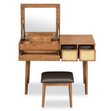 43.3" Classic Wood Makeup Vanity Set with Flip-top Mirror and Stool, Dressing Table with Three N704P165645