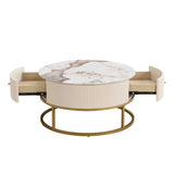 ZUN 31.5 Inch Modern Round Coffee Table with Drawers, Marble Table with Storage, Coffee Table for Living W821P184399