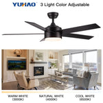 ZUN 52" Integrated LED Light Matte Black Blade Ceiling Fan with Remote Control W136760525