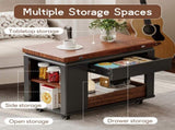 27.6'' Modern Multi-Function Coffee Table/Side Table with Foldable Top & Casters, Multi-tier N735P328521B