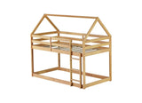 Twin over Twin Rubber Wood Floor Bunk Bed, with ladder,Guardrails,House-Shaped-Bunk Bed,White oak W504P206866