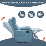 Heat Massage Manual Recliner Chair with Rocker and Swivel in Fabric for Living Room, Blue W1803P251883