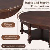 Vintage Oval Coffee Table with Drawer and Storage Shelf, Antique Cocktail Table in 45", French N735P277388D