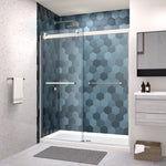 ZUN Bypass shower door, sliding door, with 5/16" tempered glass and Polished Chrome finish 6074 W2122P166984