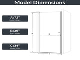 34"W x 72"H Frameless Circular Pivot Shower Door in Matte Black With 1/4" Thick SGCC Tempered W2813P340825