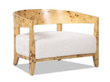 Madrid 26.5" Burl Wood Barrel Accent Arm Chair, Seashell White Chenille B2719P238278