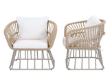Outdoor Dining Chair MP1 - Teak Finish Wicker & Beige Steel Frame, 300LBS Weight Capacity, Includes N770P385227B