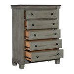 ZUN Transitional-Rustic Style Coffee and Antique Gray 5-Drawer Chest 1pc Flat Knobs Classic Bedroom B011P240232