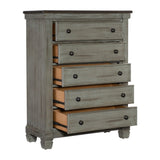 ZUN Transitional-Rustic Style Coffee and Antique Gray 5-Drawer Chest 1pc Flat Knobs Classic Bedroom B011P240232