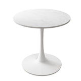 ZUN 32"Modern Round Dining Table with Printed White Marble Table Top,Metal Base Dining Table, End Table W75764013