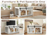 31.5" Dog Crate Furniture with Sliding Barn Door, Wooden Dog Kennel End Table for Indoor Use - White 04359985