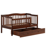Vertical Fence Brown Painted Pine Toddler Bed with Bottom Drawer and Side Car Bed 72728062