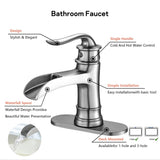 Waterfall Spout Bathroom Faucet,Single Handle Single Hole with Pop Up Drain,Brushed Nickel W124379896