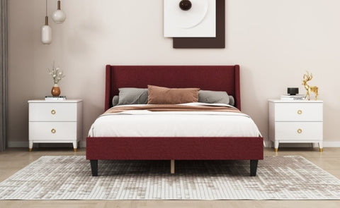 ZUN Full Size BedFrame Upholstered Bed Frame Platform, Non-adjustable Headboard Linen Fabric Headboard W1793138487