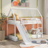 Twin over Twin House Bunk Bed with Ladder and Slide,White WF283081AAK