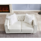 Beige, Two-seater Sofa, Velvet Crystal Buckle Upholstery Sofa, Crystal Feet, Removable Cushion, Two 93846557