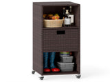 Mix Brown PE Rattan Outdoor Storage Cabinet, 3-Shelf with Removable Drawer & Lockable Wheels 16914318