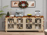 Elegant European Antique Style 4-Door Cabinet with Tempered Glass Doors,for Dining Room,Living W757P232701