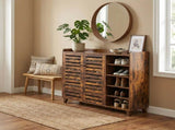 Shoe cabinet with 2 doors, 5 open compartments, and a tabletop with a back panel made of MDF 17073694