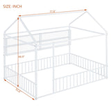 Full Size Metal Bed House Bed Frame with Fence and Shelves, White N737P175361K