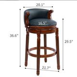 Seat height 29.5'' Cow top Leather Wooden Bar Stools, 360 Degree Swivel Bar Height Chair with Backs W2195135486