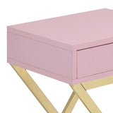 Pink and Gold 1-Drawer Rectangular Accent Table B062P181361