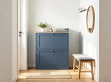 Slim Shoe Storage Cabinet, 2 Flip Drawers & Adjustable Shelves, Holds 8-12 Pairs, Blue 91029403