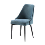 ZUN Modern Sleek Design Velvet Fabric Blue Side Chair Set of 2 Black Finish Metal Legs Dining Furniture B011134421